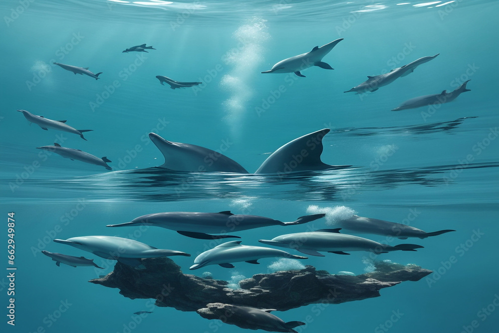 Naklejka premium Underwater tableau with family UHD wallpaper Stock Photographic Image