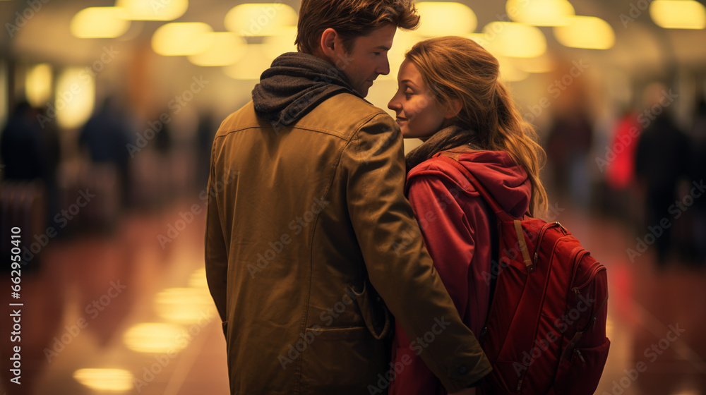 Obraz premium Full length man and lady while embracing her opposite attractive dawn