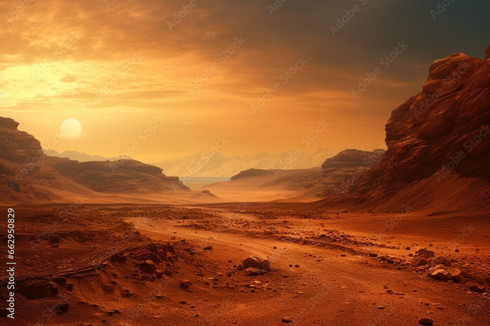 Mars landscape. Generative AI - obrazy, fototapety, plakaty 
