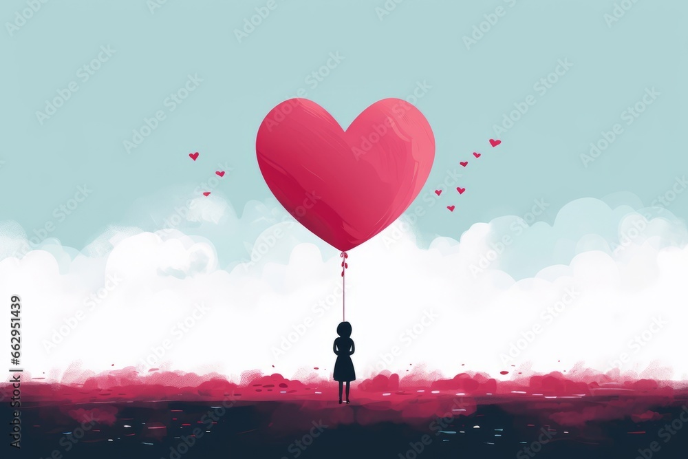 illustration de développement personnel, de ballon en forme de cœur représentant l'amour et l'estime de soi et l'amour inconditionnel. - obrazy, fototapety, plakaty 