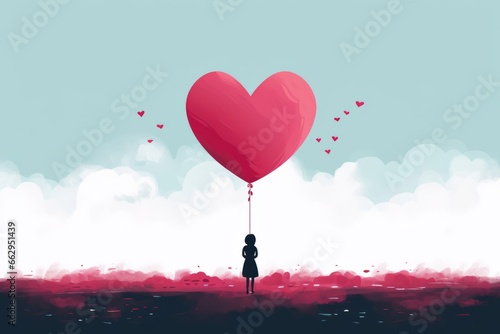 illustration de développement personnel, de ballon en forme de cœur représentant l'amour et l'estime de soi et l'amour inconditionnel.