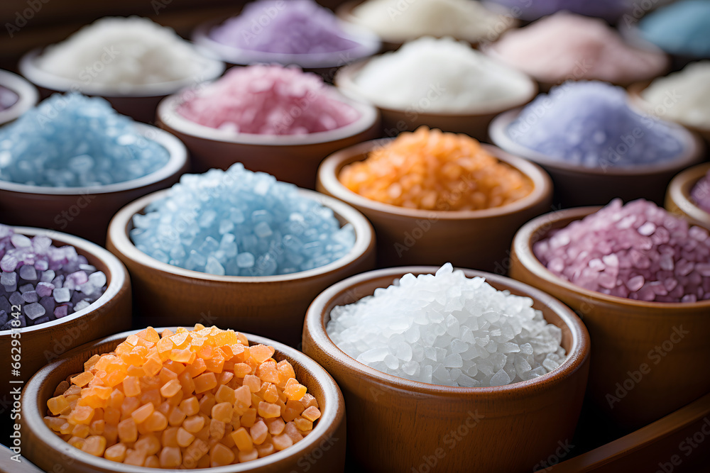 Mineral salt at farmer market view from above.