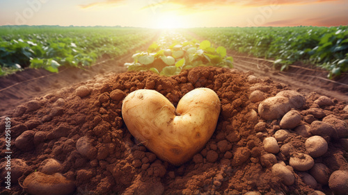 heart shaped potato in the field photo