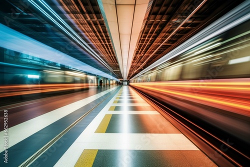 Blurred motion in underground transport. Generative AI