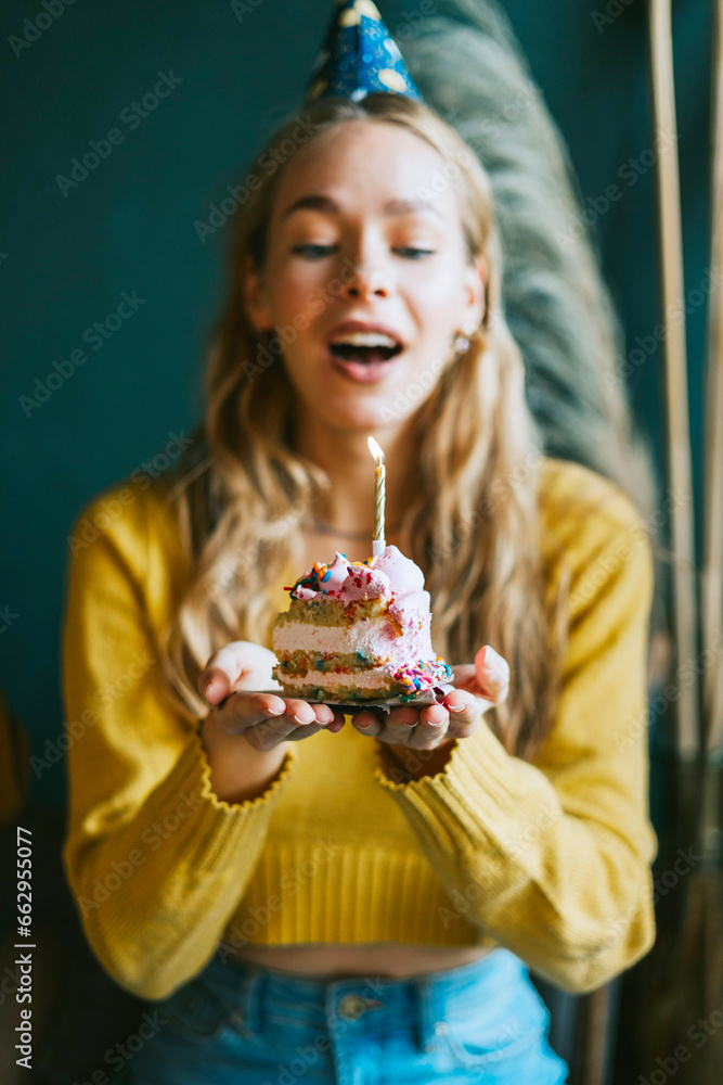 Happy Birthday concept, student celebrate a birthday with a cake and