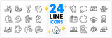 Icons set of Teamwork, Strategy and Talk bubble line icons pack for app with Journey, Artificial intelligence, Time management thin outline icon. Stress, Cloud computing. Design with 3d stars. Vector