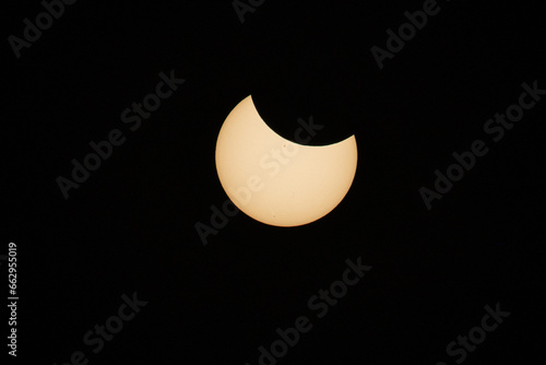 Solar eclipse of October 2023, seen from Brasilia, capital of Brazil, South America. Astronomy.