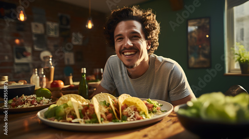 Plato de Chilaquiles Deliciosos: Hombre Latino en Casa photo