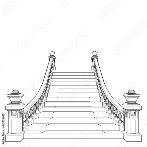 Classic Staircase Vector. Antique Stairs. Illustration Isolated On White Background. A vector illustration Of A Stair.
