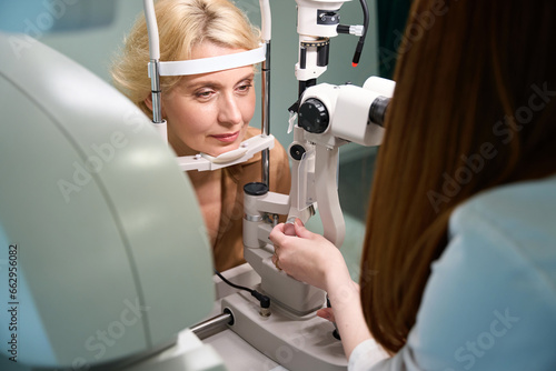 Beautiful woman at an appointment with an ophthalmologist