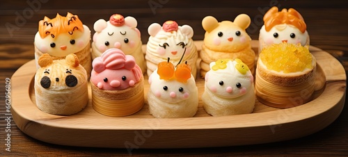 Wallpaper Mural close up cute cupcake decorated with cream and chocolate, smile kawaii animal face, on cupcake, Generative Ai Torontodigital.ca