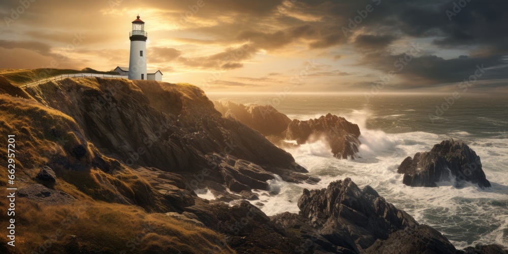 Guiding Light: A Majestic White Lighthouse Stands Proudly at the Edge ...