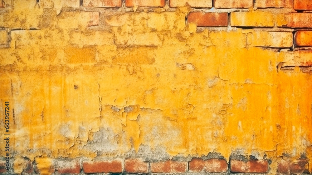 worn yellow brick and cement wall texture