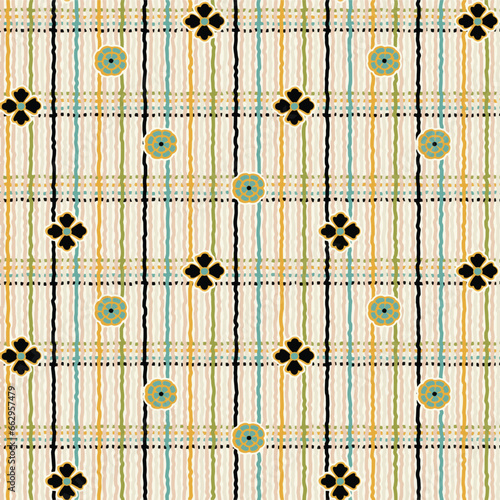 New simple abstract geometric seamless pattern with flower for background. Geometric backdrop with flower silhouette.