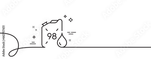 Petrol canister line icon. Continuous one line with curl. 98 petroleum fuel sign. E5 gasoline container symbol. Petrol canister single outline ribbon. Loop curve pattern. Vector