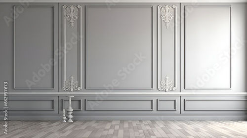 Wallpaper Mural Gray wall in an empty room with gray parquet floor. Classical wall molding decoration in modern empty luxury home interior. Modern style decoration.. Torontodigital.ca