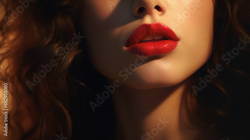 beautiful woman with bright  lips. red lipstick