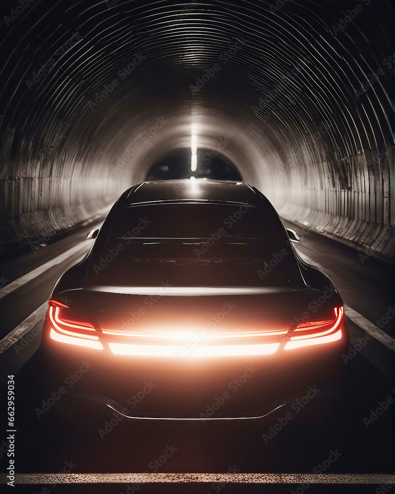 car crossing, braking, tunnel, night, safety, traffic, markings