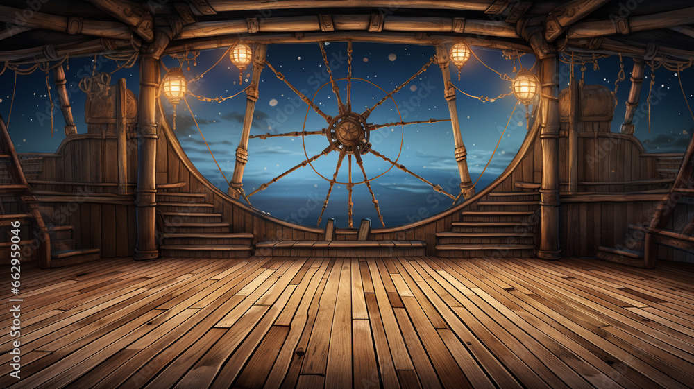 3 d rendering of a wooden ship in the night