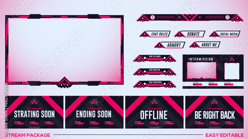 red and black live Streaming Gaming overlay, facecam, element design full package