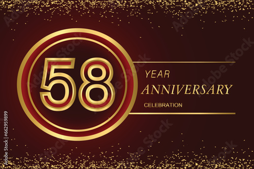 58th anniversary logo with gold double line style decorated with glitter and confetti Vector EPS 10
