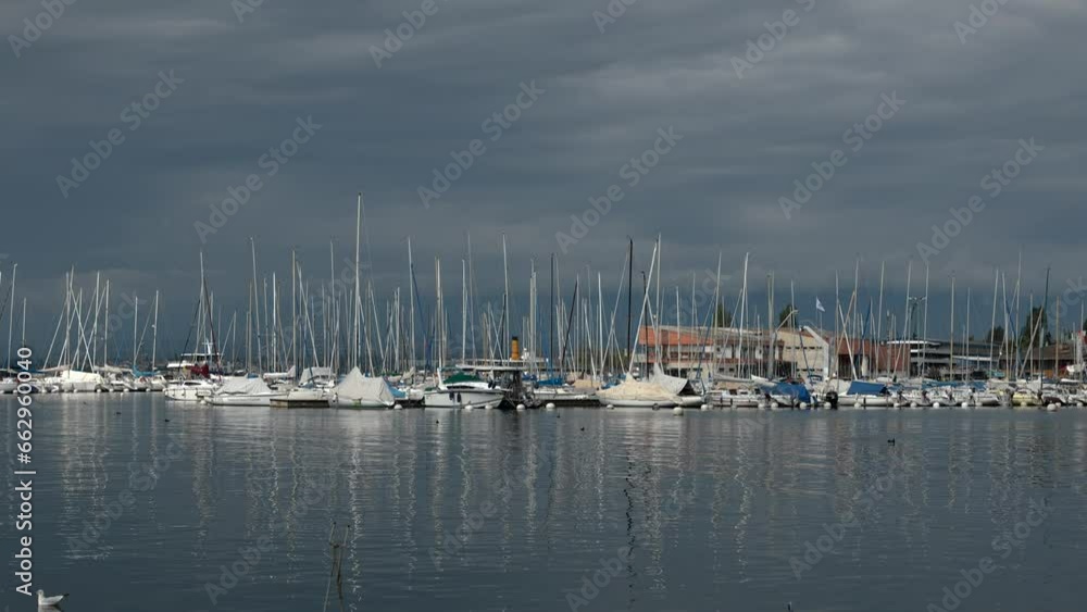 bay with yachts, white yachts stand in the marina on the lake bay with yachts, white yachts stand in the marina on the lake