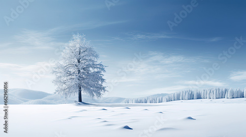 Serene Snowy Meadow with Solitary Fir Tree © javier
