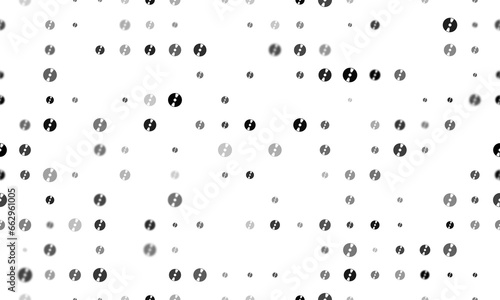 Seamless background pattern of evenly spaced black cd symbols of different sizes and opacity. Illustration on transparent background