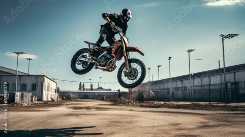motocross rider jump on the road photo