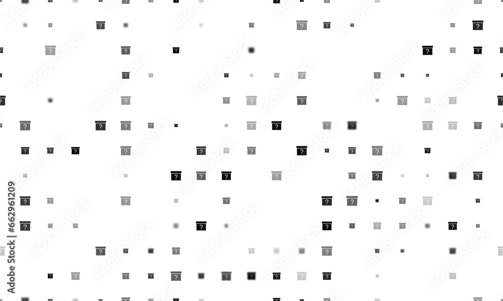 Seamless background pattern of evenly spaced black gift box with a question symbols of different sizes and opacity. Illustration on transparent background Seamless background pattern of evenly spaced black gift box with a question symbols of different sizes and opacity. Illustration on transparent background