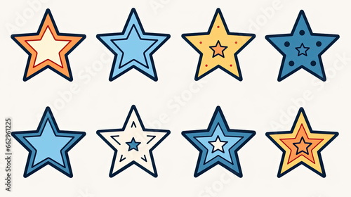 Hand-drawn star icons arranged in a cohesive vector set for versatile use