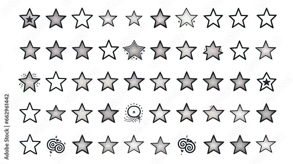 Obraz premium Hand-drawn star icons arranged in a cohesive vector set for easy incorporation