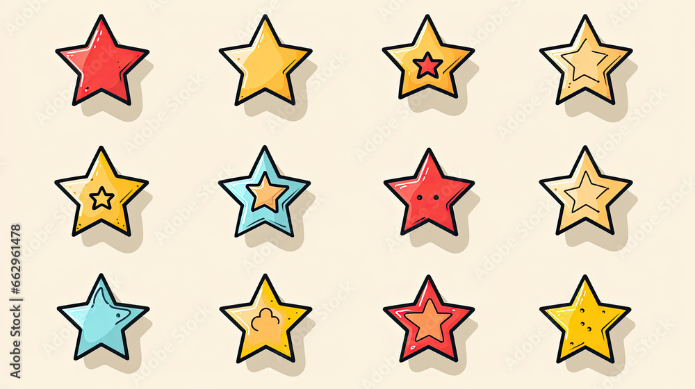 Hand-drawn star icons presented in a cohesive vector set for easy use Hand-drawn star icons presented in a cohesive vector set for easy use