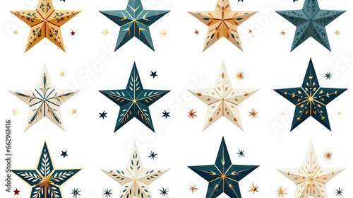 Vector star set featuring an assortment of stars each with unique detailing