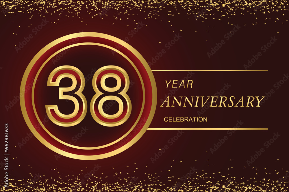 Fototapeta premium 38th anniversary logo with gold double line style decorated with glitter and confetti Vector EPS 10