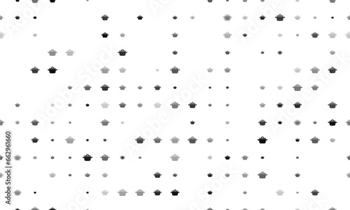 Seamless background pattern of evenly spaced black pot symbols of different sizes and opacity. Illustration on transparent background