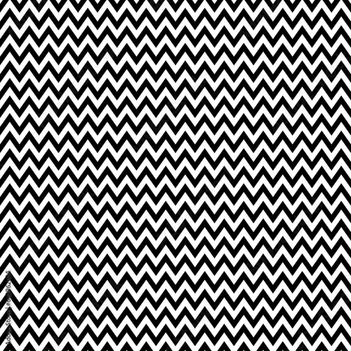 Black zigzag lines. Jagged stripes. Seamless surface pattern design with triangular waves ornament. Repeated chevrons wallpaper. Digital paper for page fills, web designing, textile print. Vector art.