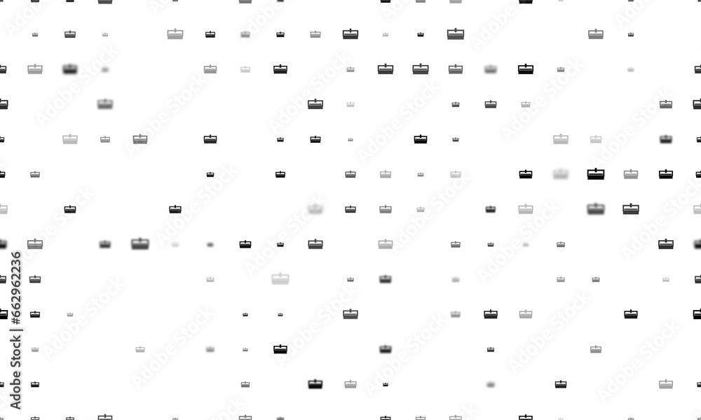 Seamless background pattern of evenly spaced black cnc machine symbols of different sizes and opacity. Illustration on transparent background