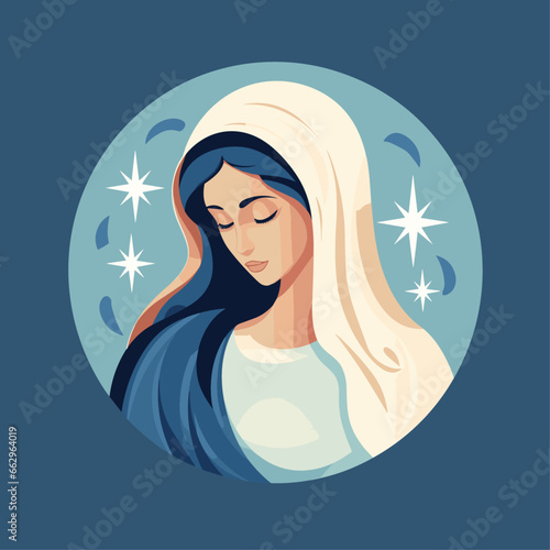 vector illustration of Our Lady Virgin Mary Mother of Jesus, Madonna,  printable, suitable for logo, sign, tattoo, sticker and other print on demand