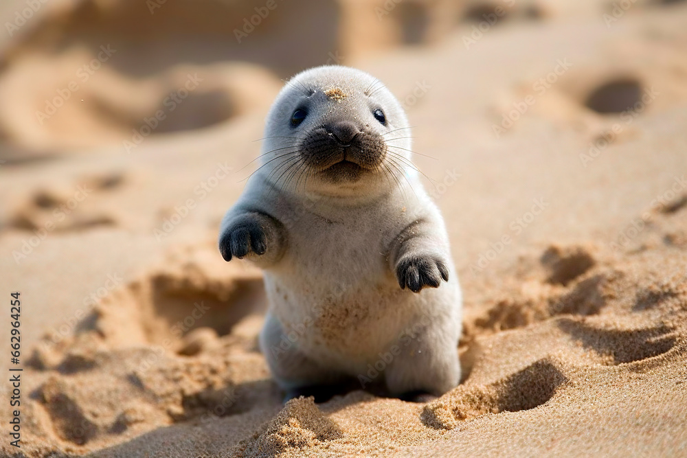Naklejka premium Playful seal pup on the beach