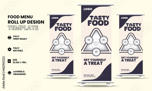 Food and Restaurant roll-up banner design for restaurant. Creative food roll up banner template, modern food rollup banner.
