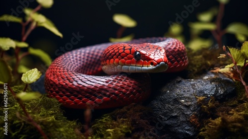 The Scarlet Kingsnake slithering through a natural setting, its vibrant colors contrasting against the earthy tones, captured in sharp detail by the HD camera.