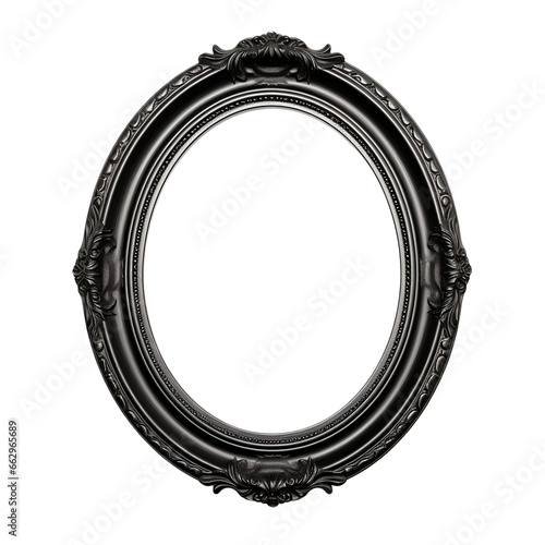 Black vintage ornate oval picture frame isolated on transparent background, antique old oval dark grey baroque Victorian style frame mock up for painting, art, wall art, artwork, photo, image mockup