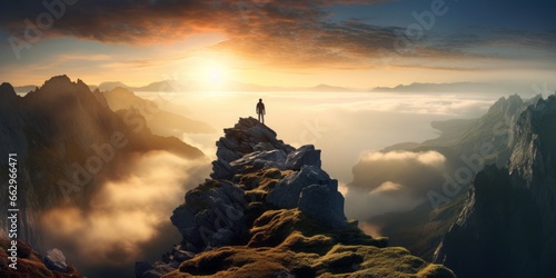 On the Brink of Discovery: A Person Stands at the Edge of a Cliff, Embracing the Thrill of Adventure and the Vast Horizons of Exploration photo