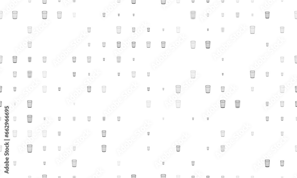 Seamless background pattern of evenly spaced black glass symbols of different sizes and opacity. Illustration on transparent background
