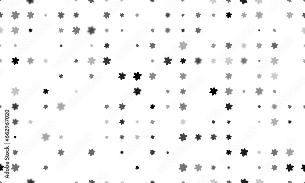 Seamless background pattern of evenly spaced black narcissus flowers of different sizes and opacity. Vector illustration on white background Seamless background pattern of evenly spaced black narcissus flowers of different sizes and opacity. Vector illustration on white background