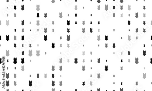 Seamless background pattern of evenly spaced black one-piece swimsuit symbols of different sizes and opacity. Illustration on transparent background