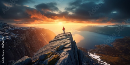 On the Brink of Discovery: A Person Stands at the Edge of a Cliff, Embracing the Thrill of Adventure and the Vast Horizons of Exploration photo