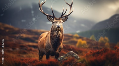 A Red deer in a regal pose, its impressive antlers reaching towards the sky, the HD camera capturing the power and grace of this magnificent creature.