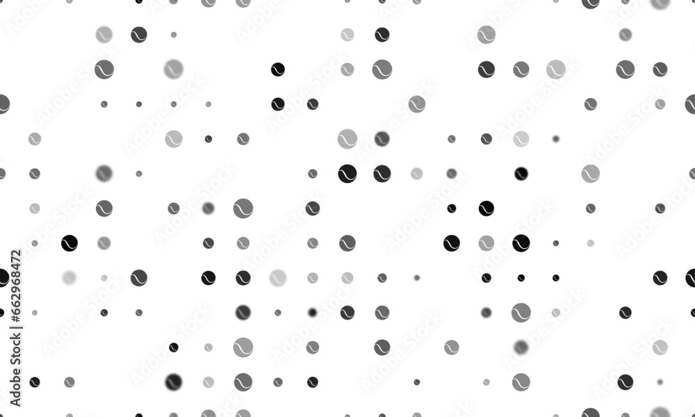 Seamless background pattern of evenly spaced black tennis balls of different sizes and opacity. Vector illustration on white background Seamless background pattern of evenly spaced black tennis balls of different sizes and opacity. Vector illustration on white background